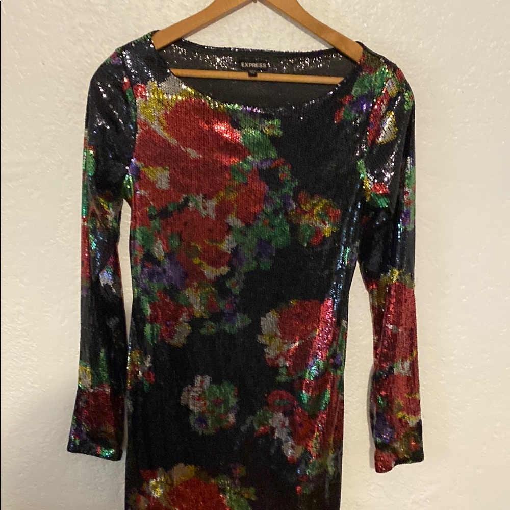 Express Vibrant Floral Sequin Dress